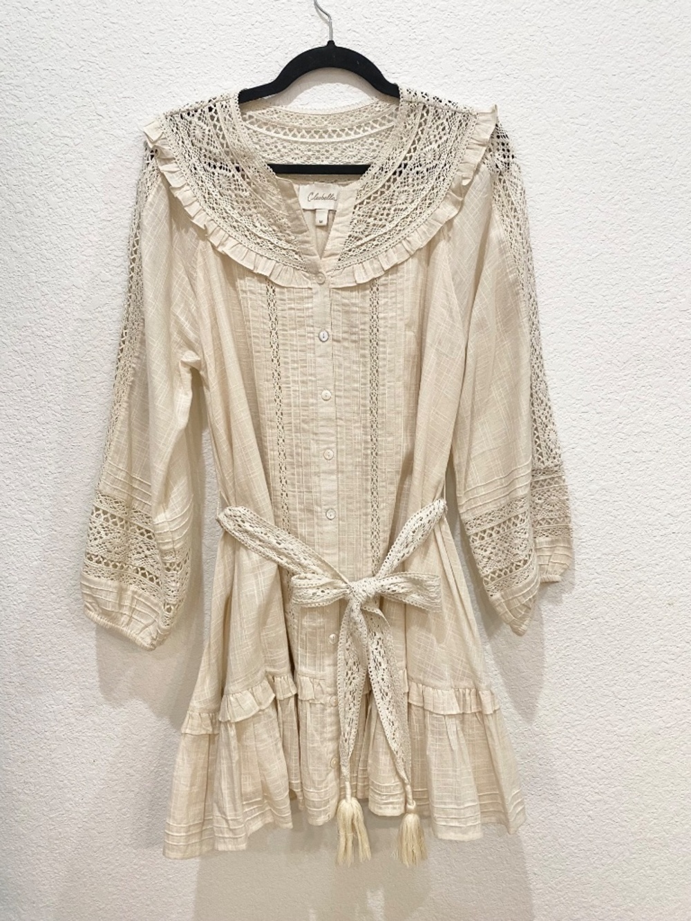 Cleobella White Eyelet Dress Mini Dress with Tie Waist Size Medium